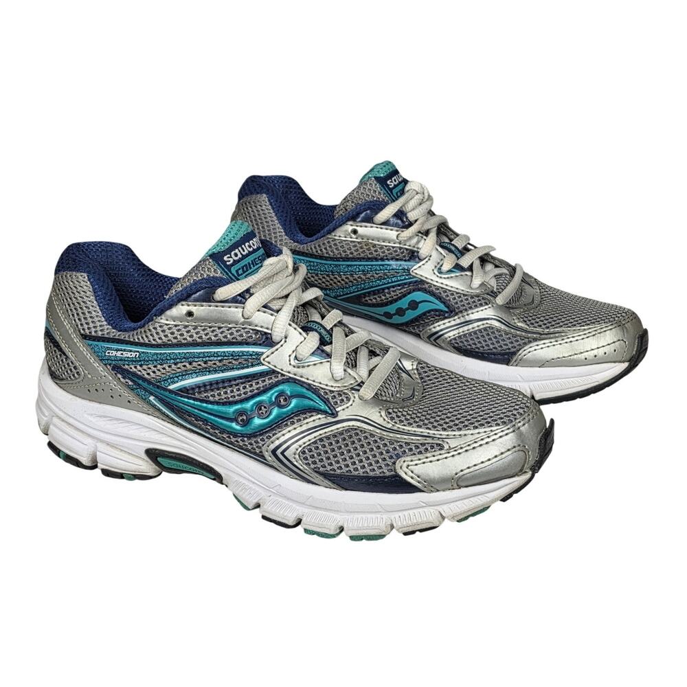 SAUCONY COHESION 9 (2015) – WOMEN’S RUNNING SHOES – SILVER/BLUE/TEAL – SIZE 6